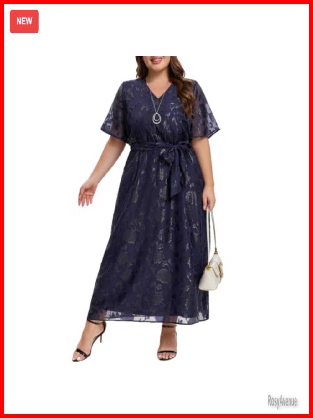 Plus Size Formal Evening Gown Metallic Silver Glitter Embroidery V-Neck Wedding